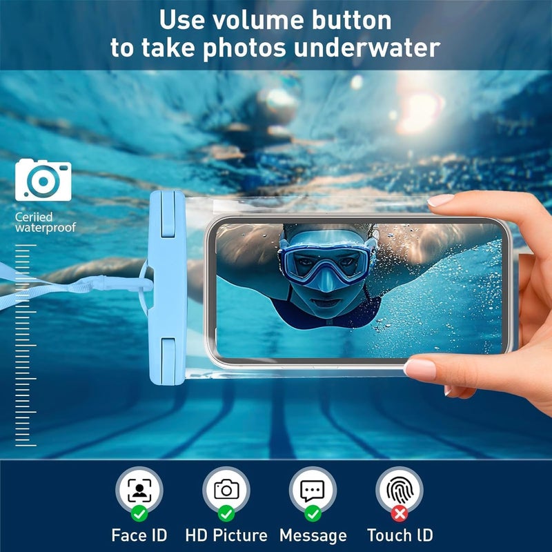 Criyar 1/2 Pack Waterproof Phone Pouch Compatible with iPhone 17 16 15 Pro Max & Galaxy S24+/S23 7in Waterproof Phone Case, IPX8 Beach Travel Must Haves Dry Bag, Beach Essentials, Sea Blue, 1 Pack - Image 3